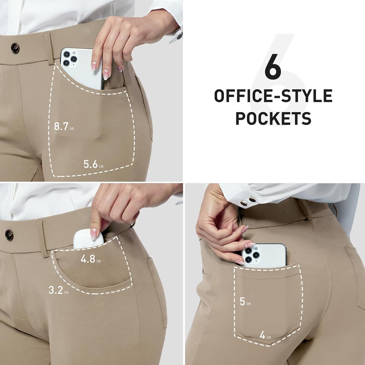 M MOTEEPI Womens Work Pants 31'' High Waisted Stretch Straight Leg Yoga Dress Pants Pull on Business Office Casual Slacks Pockets Khaki X-Small - Image 4