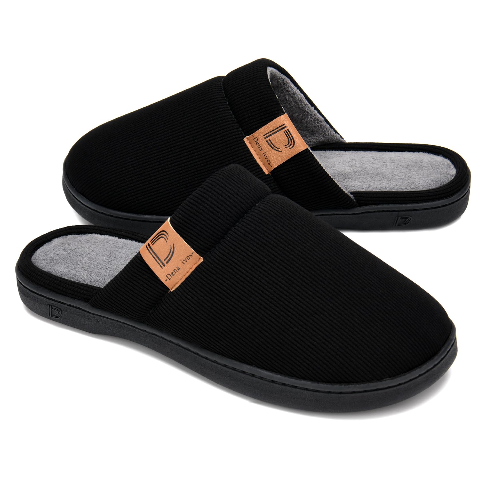 DL Mens Memory Foam Slippers with Fuzzy Plush Lining Slip on House Slippers with Indoor Outdoor Anti-Skid Rubber