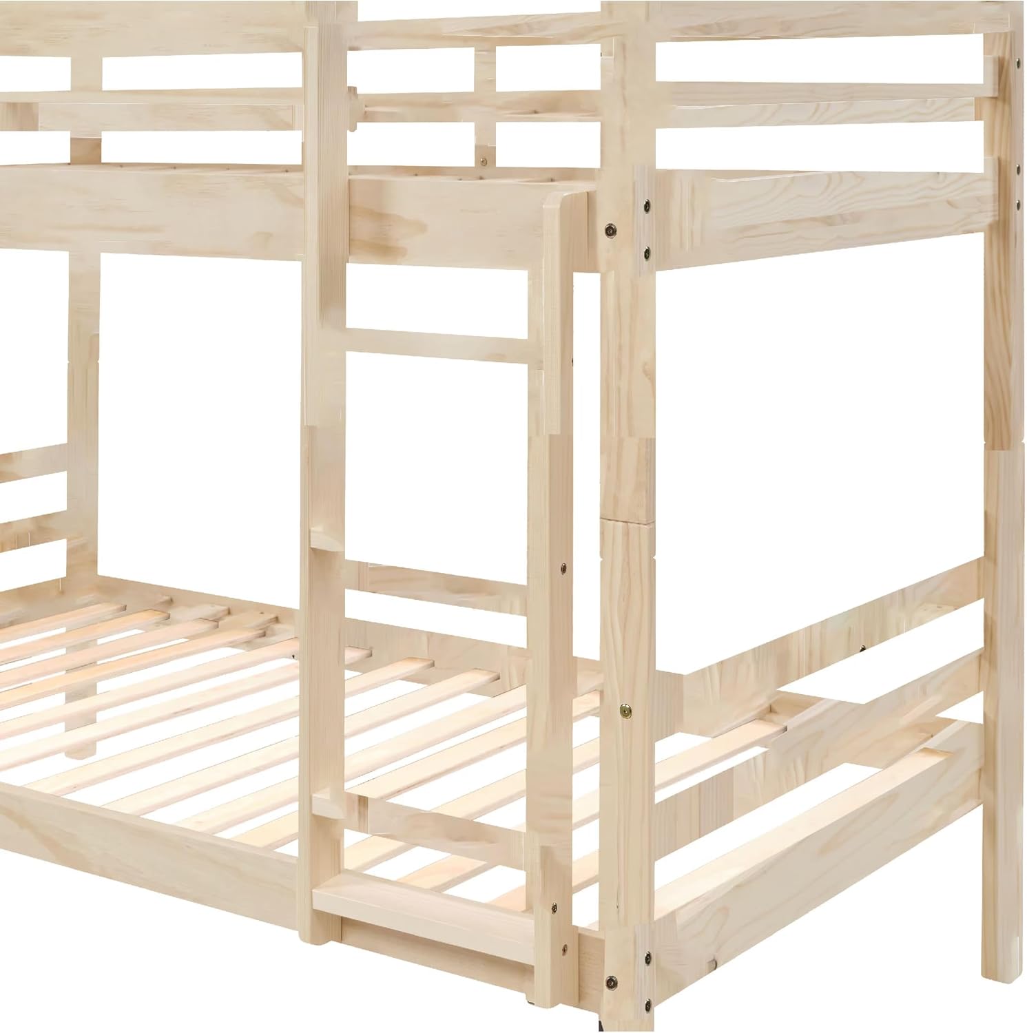 Twin Over Twin Bunk Bed with Ladder,Wooden Bunk Bed with High Guardrail and Ladder for Kids, Teens, Dorm Rooms, and Guest Rooms,No Box Spring Needed,White