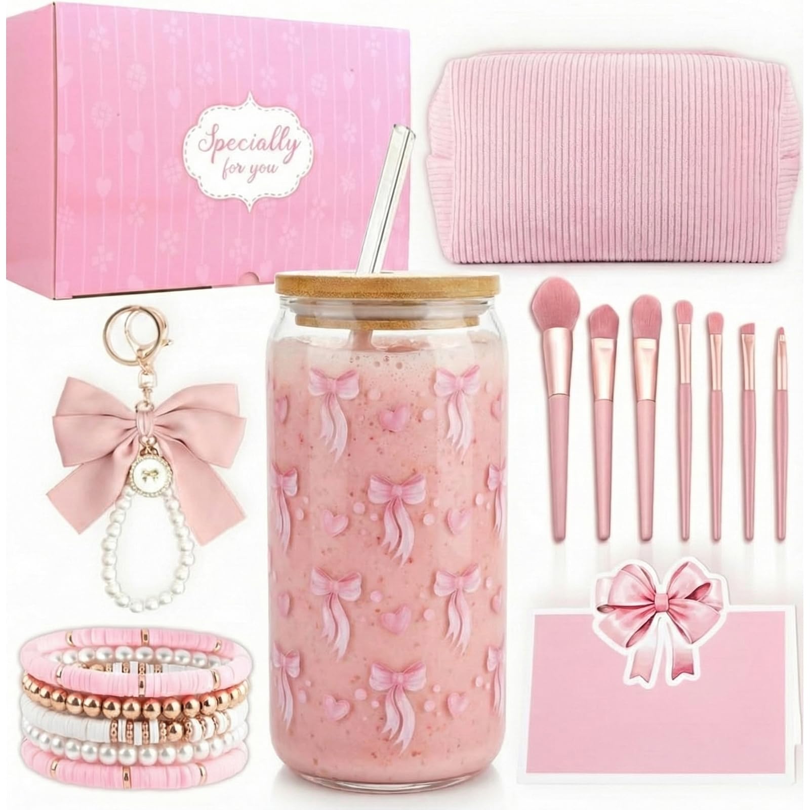 Cadeau pour filles de 9 à 16 ans : coffret gobelet en verre et trousse maquillage