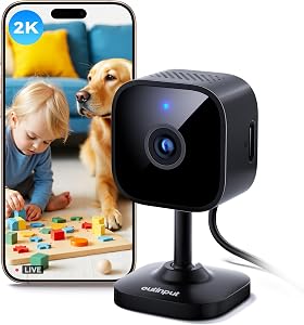 Outinput 2K Plug-in Indoor Surveillance Camera, WiFi Indoor Camera with Night Vision, Dog Camera with App, Motion & Noise …