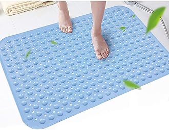 Bathsafe Extra Wide 90x60CM Non-Slip Soft Bath Mat Anti Slip TPR Shower Mat with Strong Suction Cups Non Skid Mats for Bathroom Toilet Hotel, Anti-Bacterial Safety Bathtub Mat,Blue