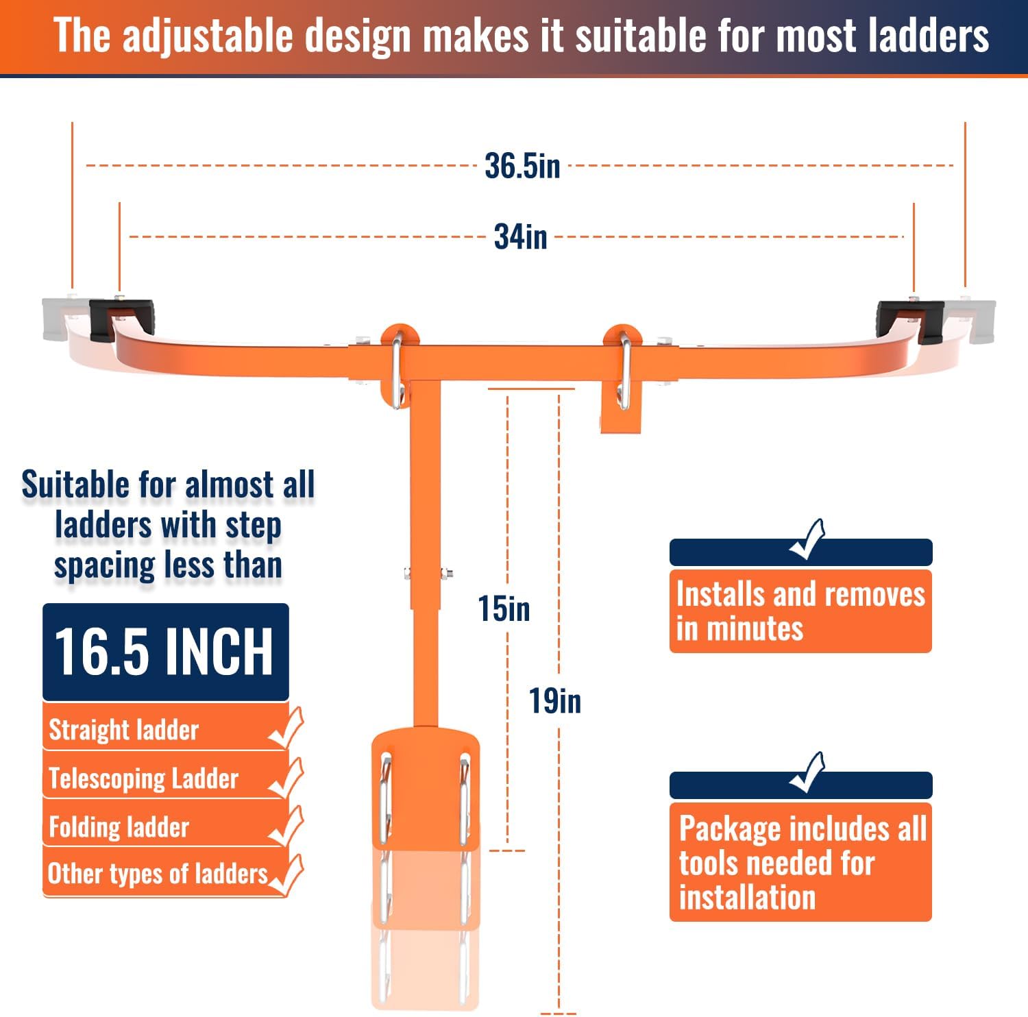 Ladder Stabilizer, Upgraded Heavy Duty Ladder Standoff Arms for Roof Gutter, Secure and Stable Ladder Extensions with Wing Span, Ladder Attachment with Anti-Slip Rubber Feet