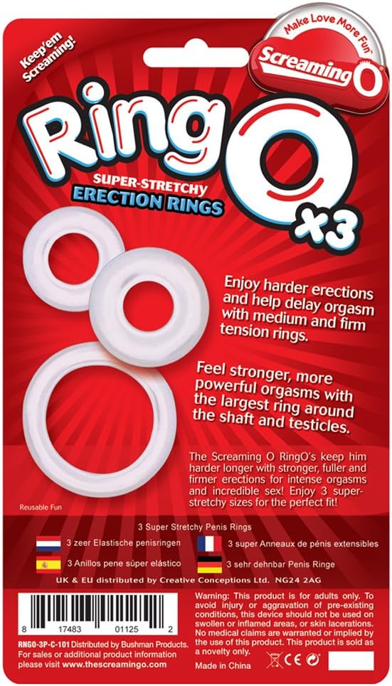 Screaming O RingO x3 Cock Ring - Penis Ring - Couple Sex Toys - Dick Rings for Mutual Pleasure - Cockring - Clear