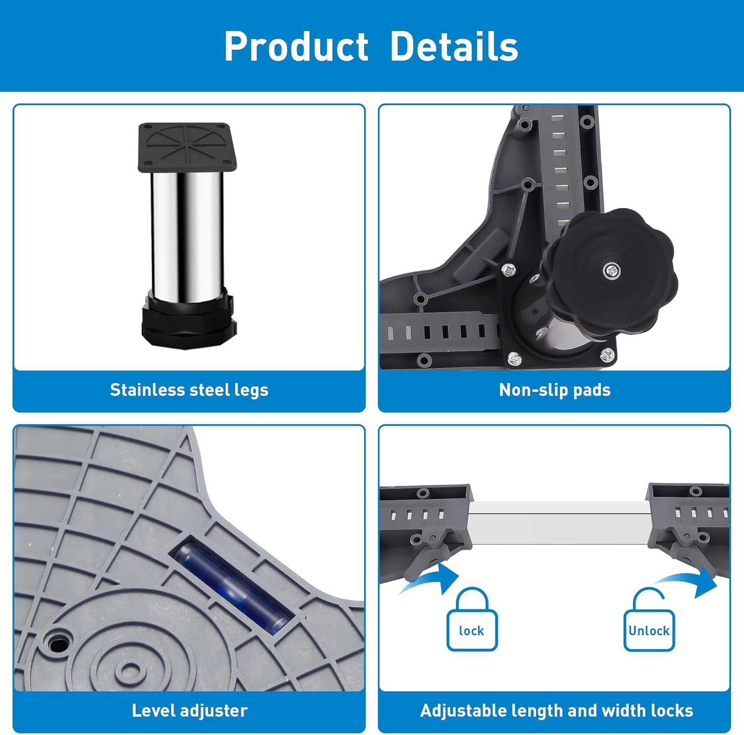 Mini Fridge Stand with Silicone Drip Tray, Adjustable 24''x24'' Refrigerator Stand with 4 Stainless Steel Feet, Dorm Fridge Stand Protects Floors from Leaks for Small Fridge, Portable Compact Washer or Dryer