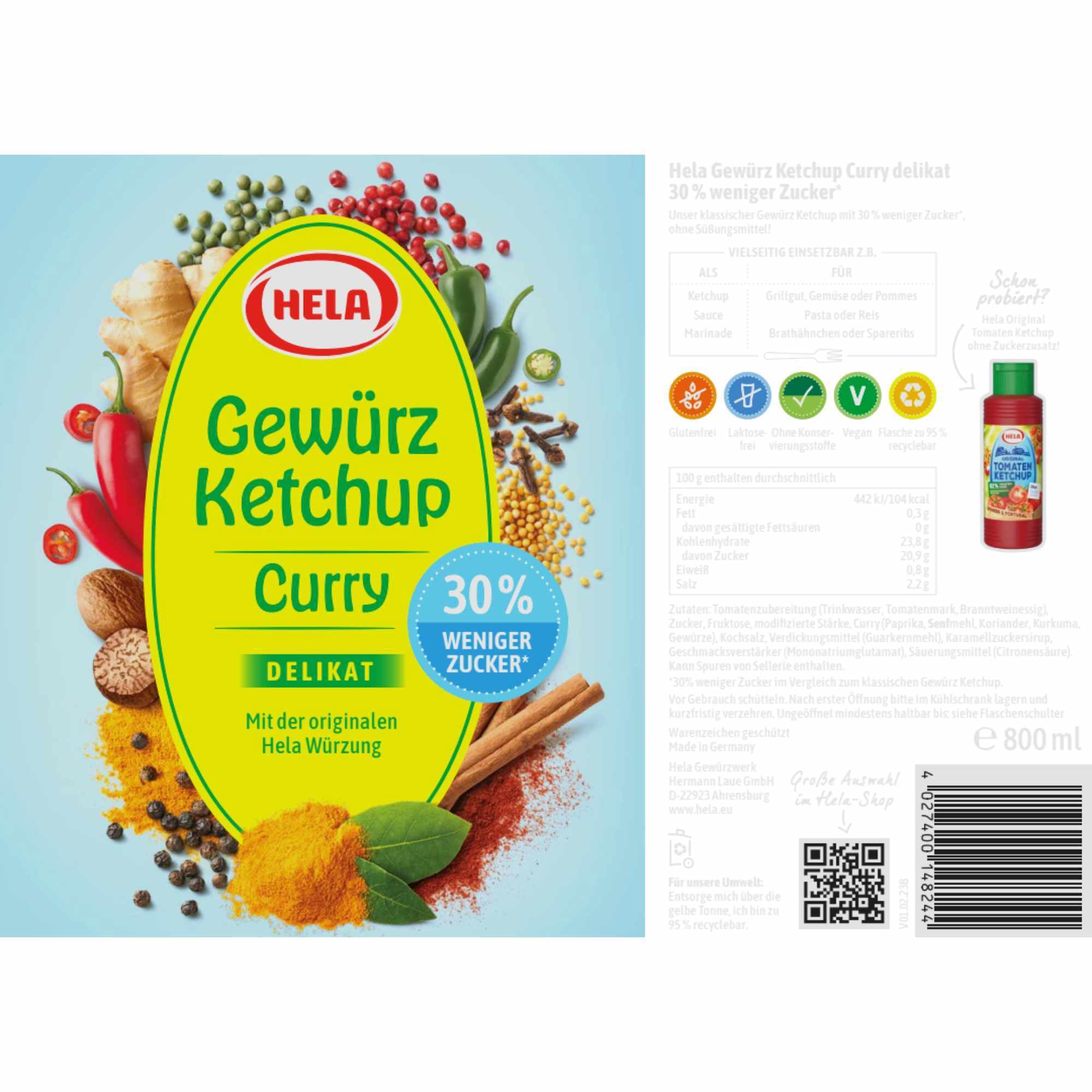 usy Lot de 6 bouteilles de 800 ml pour Hela Curry - Avec bloc usy - 30 % de sucre en moins