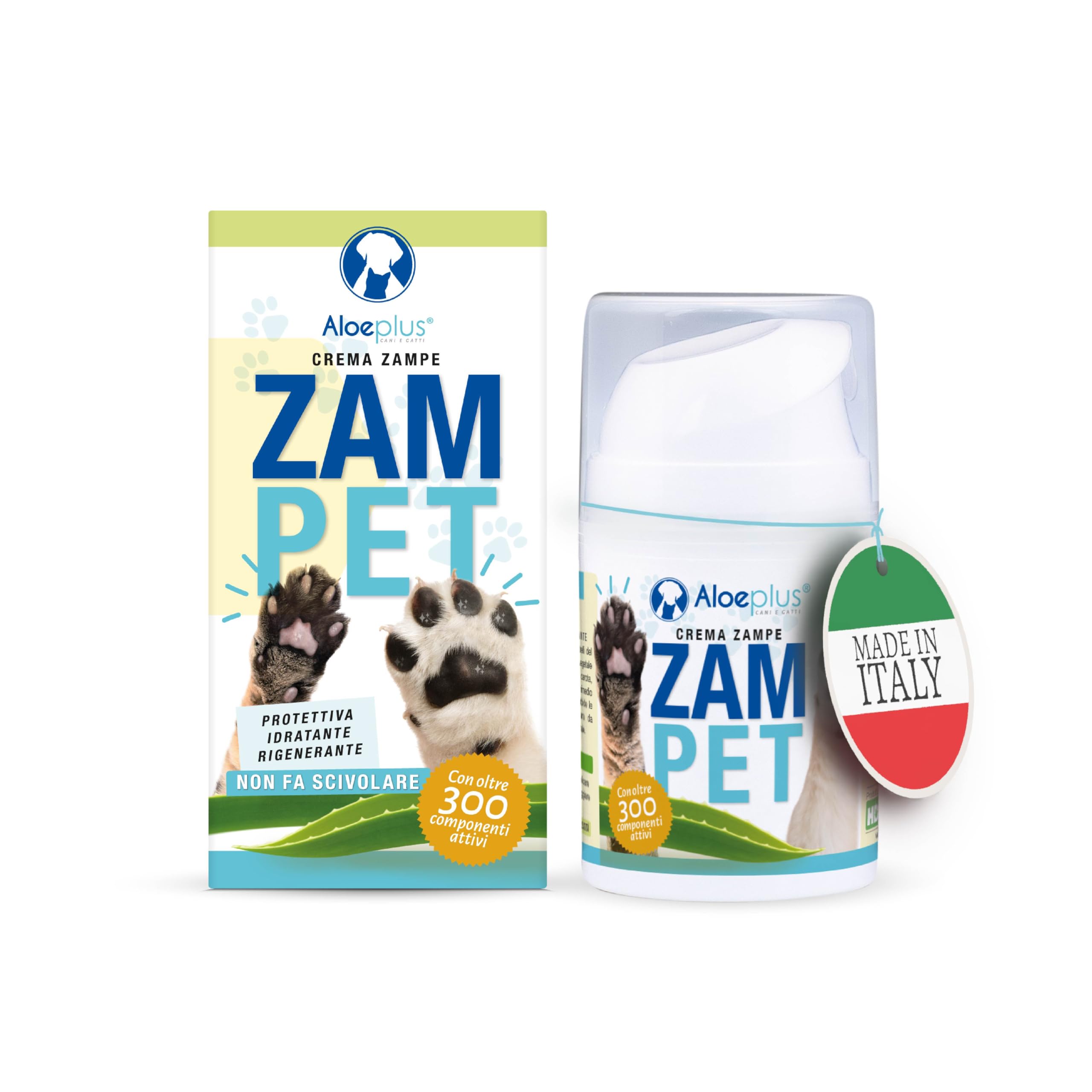 Aloeplus Zampet - Crema Polpastrelli Cane e Gatto, Balsamo Zampe Cane 100% Naturale, Idrata Protegge Rigenera, Contro Irritazioni e Secchezza, con Aloe Arborescens, Burro di Karité e Olio di Mandorle