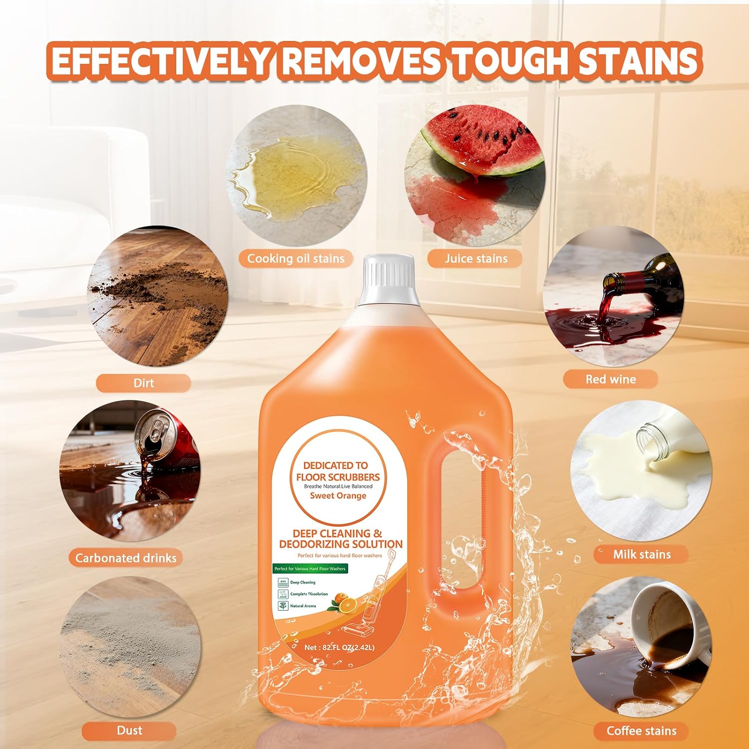 Floor Cleaning Solution Compatible with Tineco – 82 FL OZ Orange Floor Cleaner – Subtle Orange Scent– For All Cordless Wet/Dry Vacuum Mop Cleaner & Robot Vacuums with Mopping