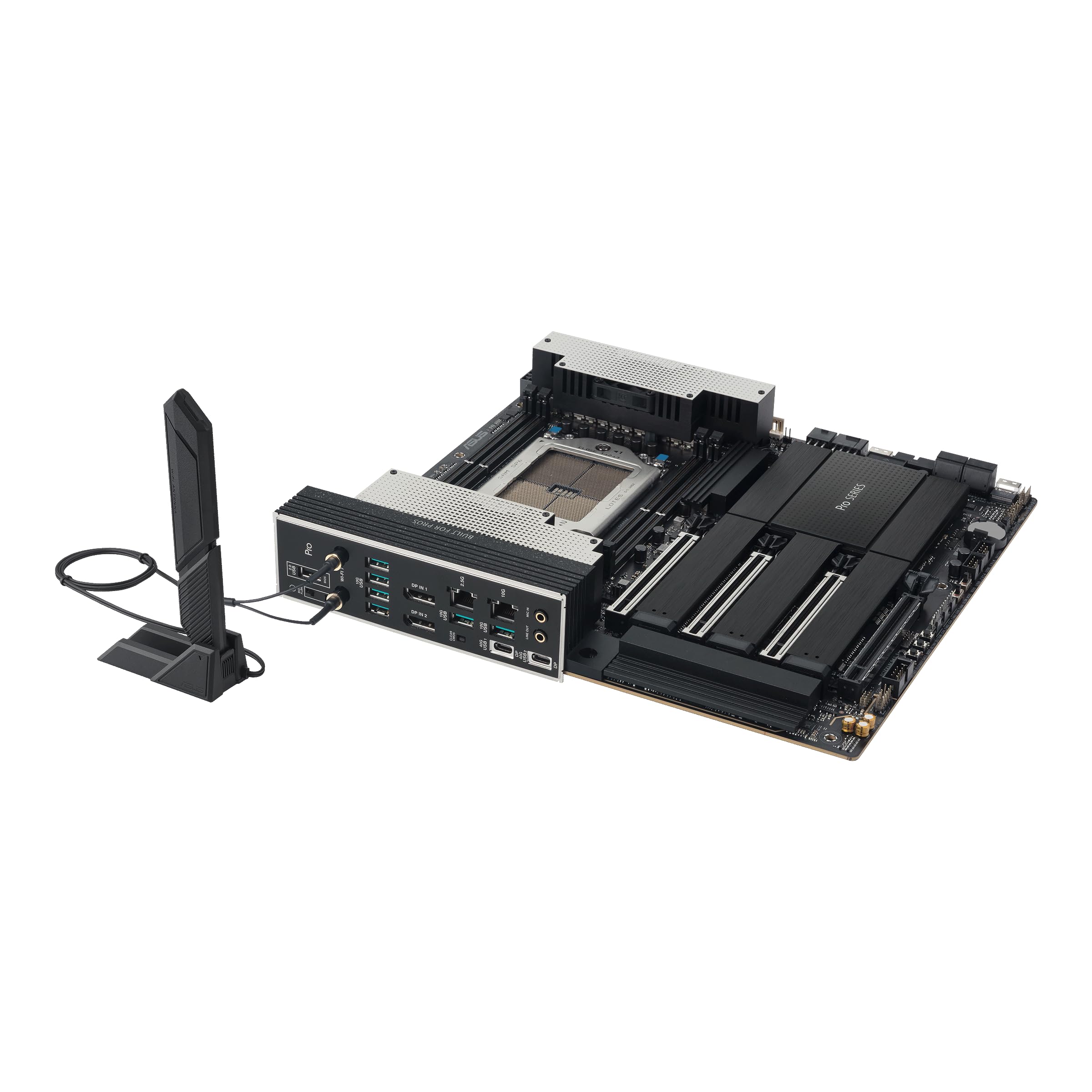ASUS PRO WS TRX50-SAGE WIFI A, płyta główna AMD, gniazdo AMD sTR5 dla procesora do 96 rdzeni, 36 stopni zasilania, gniazdo DDR5 ECC R-DIMM, trzy gniazda M.2, trzy gniazda PCIe 5.0, USB-C 20 Gb/s