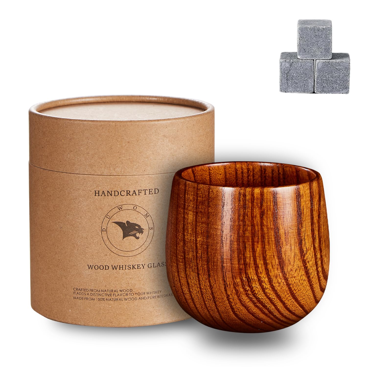 DUWOMS Original Wooden Bourbon Drinking Glass, Wooden Old Fashioned Whiskey Glass, Charred Old Fashioned Glass Bourbon Whiskey Gifts for Men, Dad, or