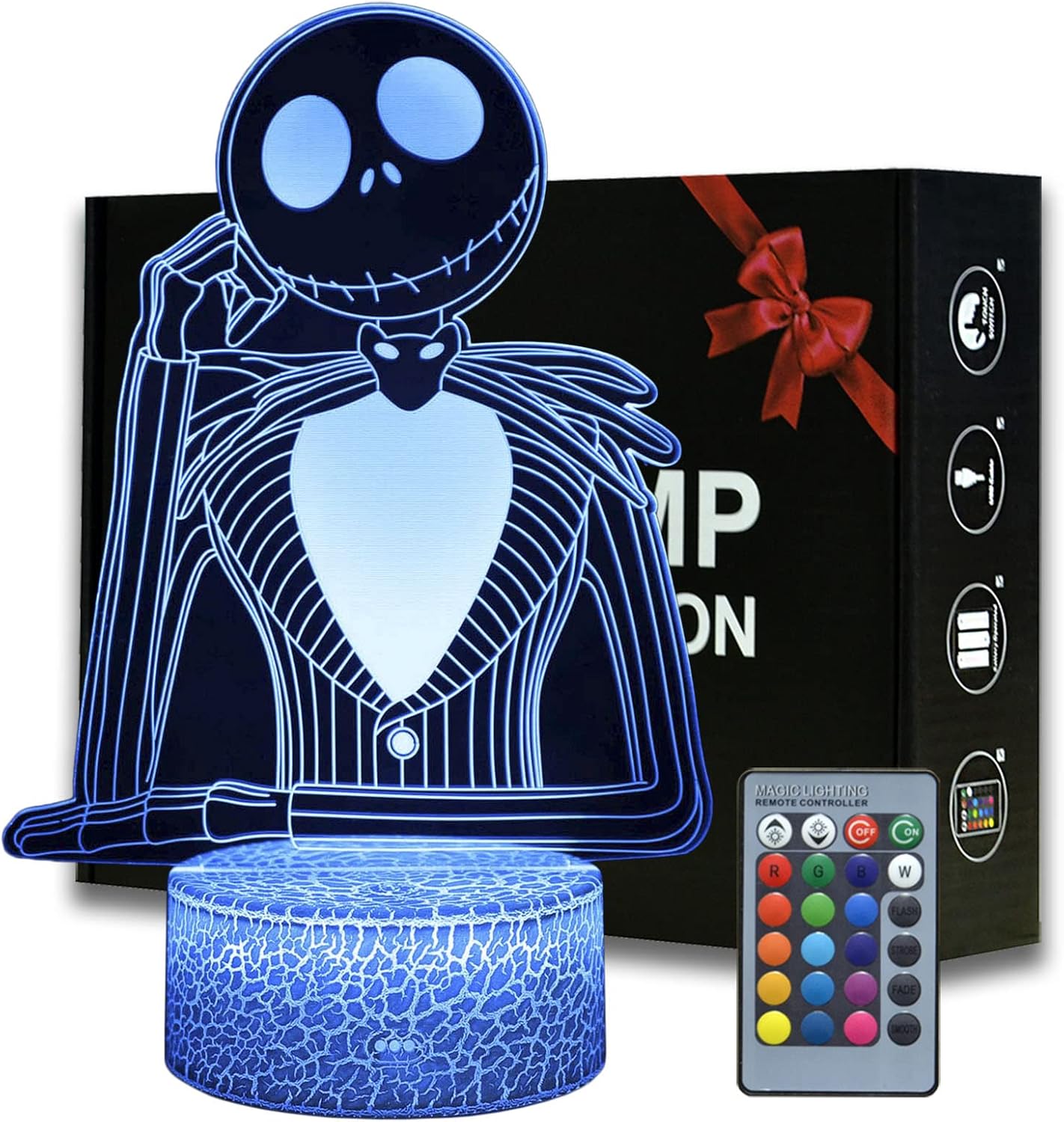 Magiclux Halloween Town Pumpkin King Jack 3D Illusion Night Light, 16 Colors Changeable Room Decor Desk Lamp with Remote, Creative Lighting Gifts for Kids Birthday Christmas