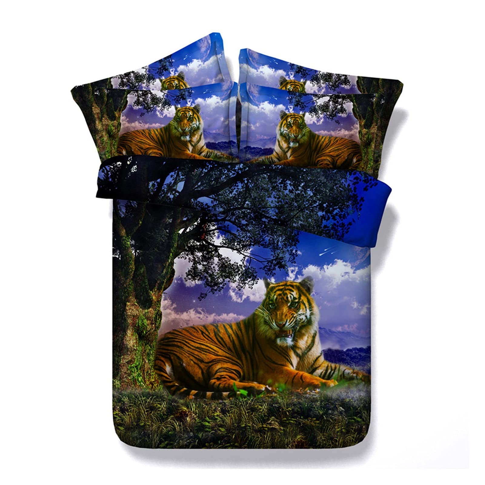Parure de lit sans repassage fermeture Éclair tigre galaxie 3D