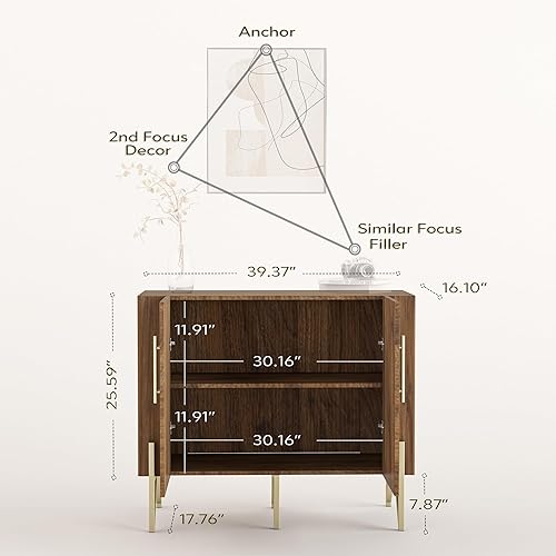 Miniatura 2 de roomfitters Aparador de madera moderno de 39 pulgadas, consola multimedia de mediados de siglo con puertas, gabinete de barra de café, Credenza para