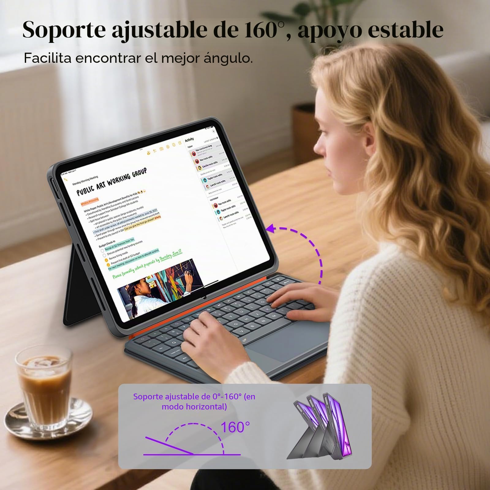 Funda con Teclado para iPad Air 13 Pulgadas (M4/M3/M2, 2026/2025/2024), Teclado Inalámbrico para iPad Pro 12,9 6ª/5ª/4ª/3ª, Desmontable Magnéticamente, Trackpad, Retroiluminación en 7 Colores (Gris)