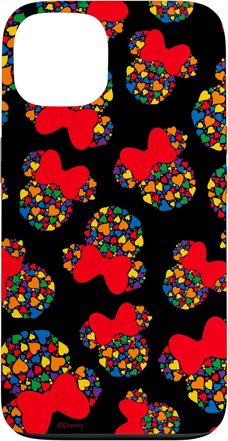 iPhone 15 Plus Disney Minnie Mouse Icon Rainbow Hearts Black Case