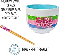 Vista 3 de Silver Buffalo The Powerpuff Girls Girl Power Featuring Blossom, Bubbles, and Buttercup Ceramic Ramen Noodle Rice Bowl with Chopsticks, Microwave