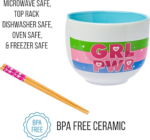 Miniatura 3 de Silver Buffalo The Powerpuff Girls Girl Power Featuring Blossom, Bubbles, and Buttercup Ceramic Ramen Noodle Rice Bowl with Chopsticks, Microwave