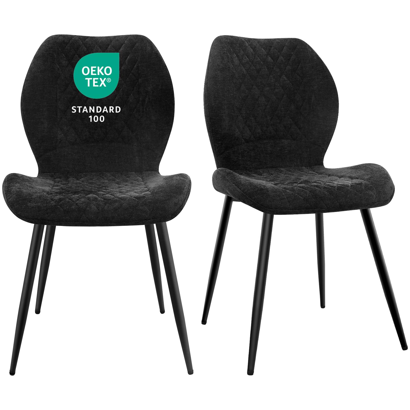 JIJIAN Dining Chairs set of 2, Kitchen Chair, Upholstered Chairs, Ergonomically Designed Linen Chair for Dining Room, Kitchen, Living Room, Reception, Black — image 1