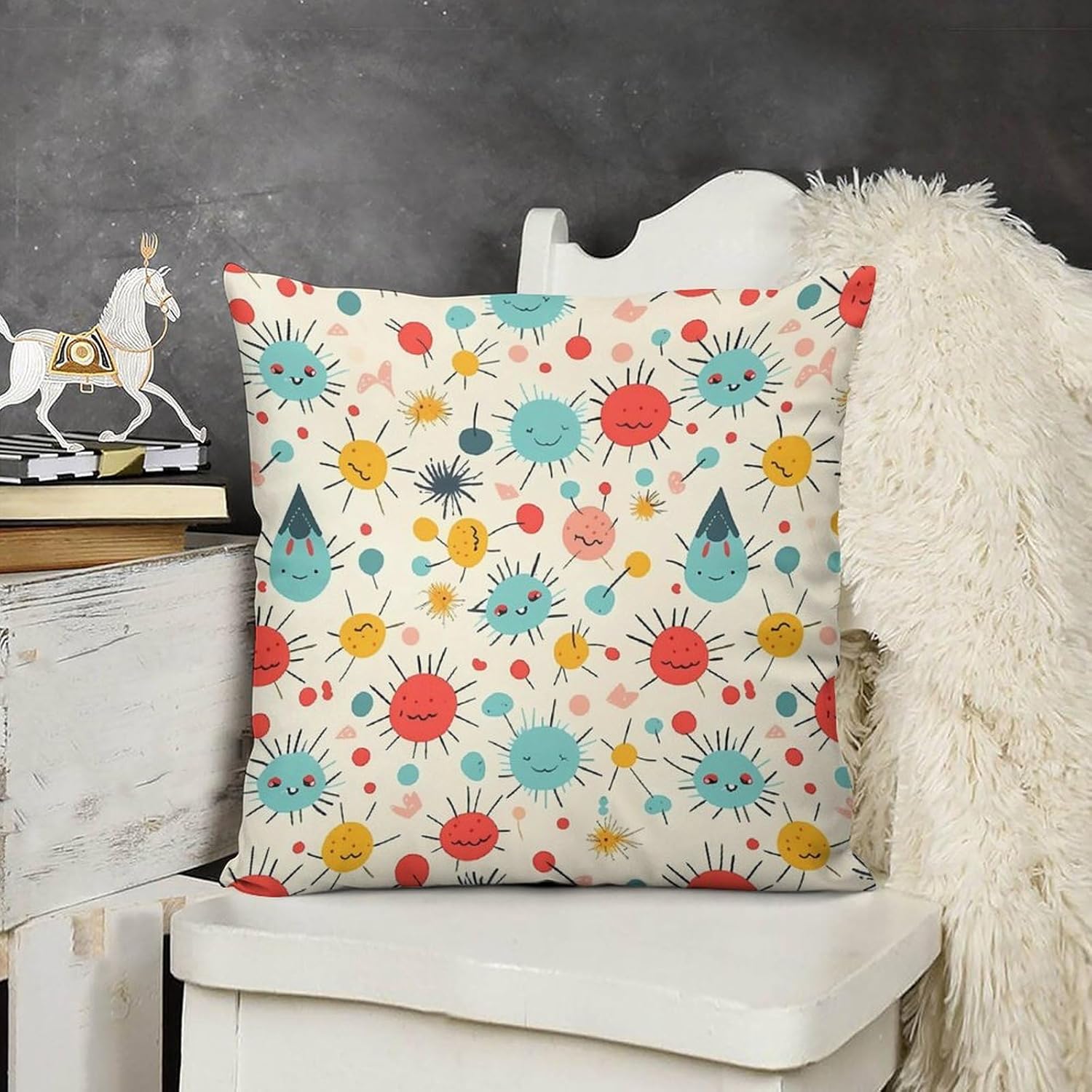 Zippered Pillow Cover, Pillow Protector, Cute Pattern Printed Pillow Cover of 4, Pillow Not Included
