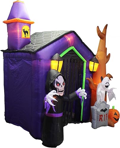 Miniatura 3 de Castillo inflable de Halloween de 8.5 pies con esqueleto, fantasma, árbol y calabaza, decoración de vacaciones, para interiores y exteriores