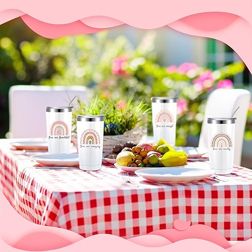 Miniatura 6 de Uiifan 12 vasos de agradecimiento para profesores, diseño de arcoíris, con texto en inglés "You Are Amazing Beautiful Kind Employee", regalo