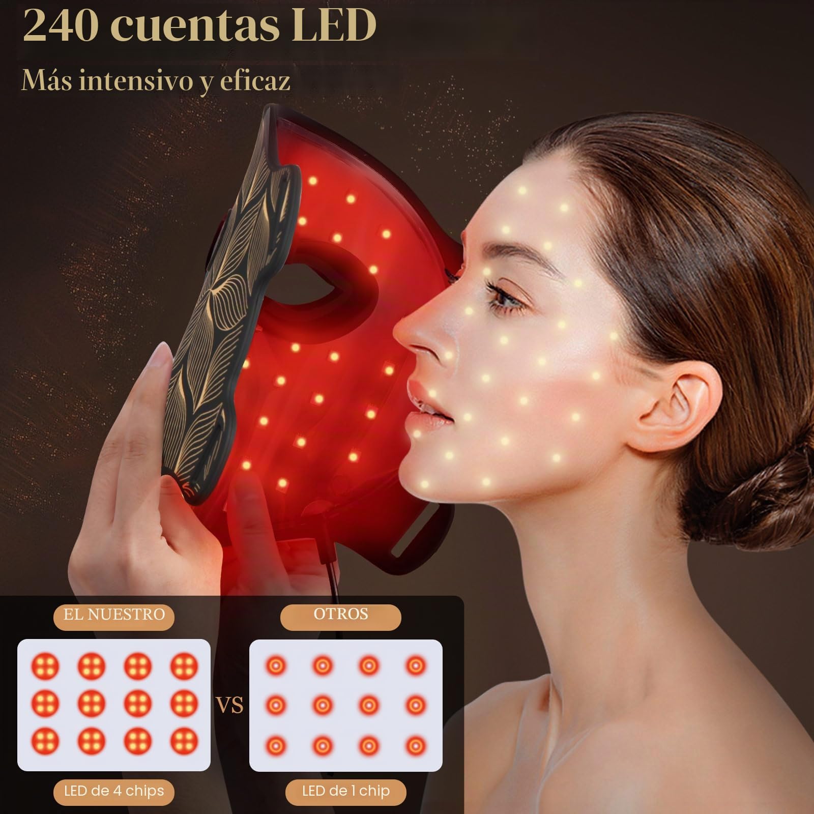 Terapia de luz roja facial, máscara facial LED de 7 colores, infrarrojo cercano, 850 nm, dispositivo portátil y recargable para el cuidado de la piel en casa y de viaje