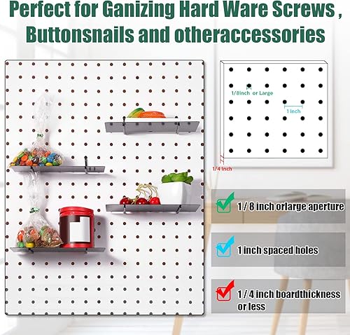 Miniatura 4 de Paquete de 4 estantes de tablero de clavijas, organizador de pared, soportes de estante de tablero de clavijas, bandeja de acero, accesorios de