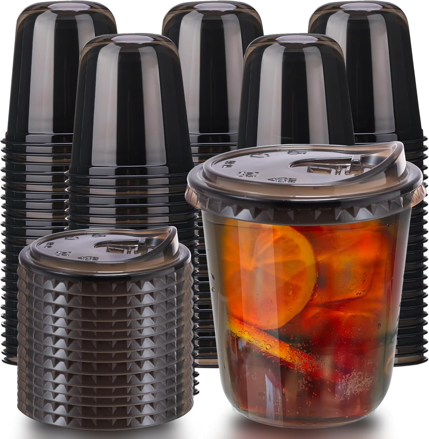 12oz Disposable Stemless Glasses With Strawless Sip Lids,PET Disposable Drinking Cups,Clear Plastic Wine Glasses for Parties Birthday,Wedding,Meeting,Christmas Party Supplies. (100, Green)