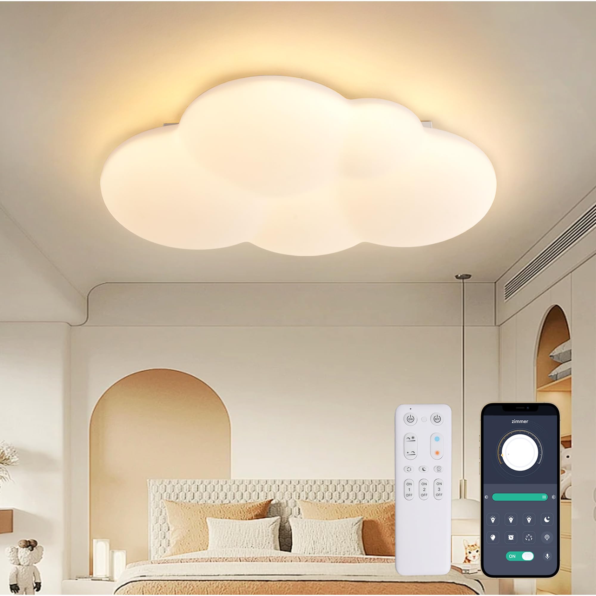 50CM 32W PE Lampara Infantil Techo, Lámpara de techo LED Regulable con Control Remoto 3000-6000K, Lámpara LED de Nubes Luces para Habitacion, Plafon Led Techo para Dormitorio de bebé