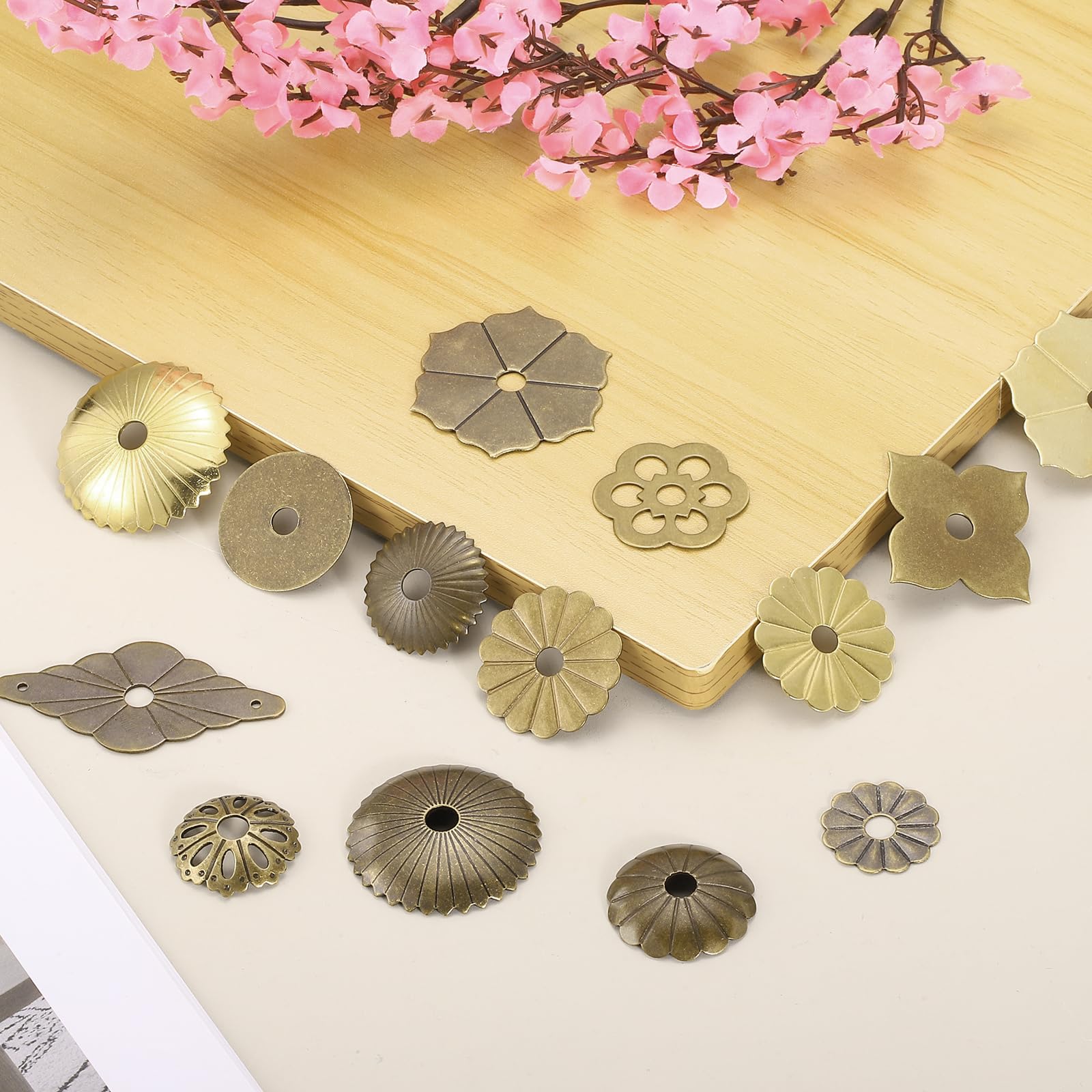QUARKZMAN 12Pcs Placca Posteriore Pomello Mobiletto, 1.77 Pollice Forma Esagono Fiore Placca Posteriore Ottone Decorarezione Classica Mobili Guarnizione Per Mobile Cassetto Ante dio
