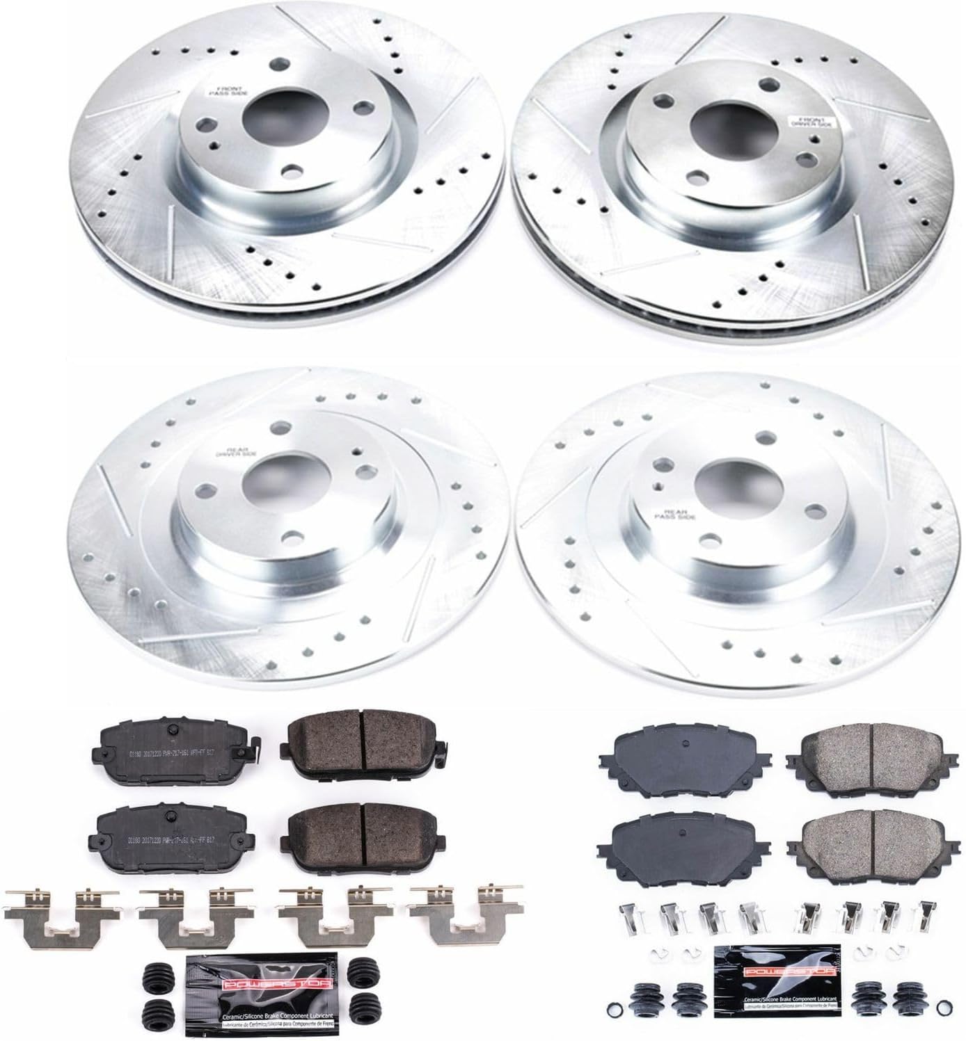 PowerStop Front and Rear Brake Kit For Fiat 124 Spider 2017-20 | Mazda MX-5 Miata 2016-24 - Drilled and Slotted Disc Rotors with Ceramic Brake Pads Replacement, K7359