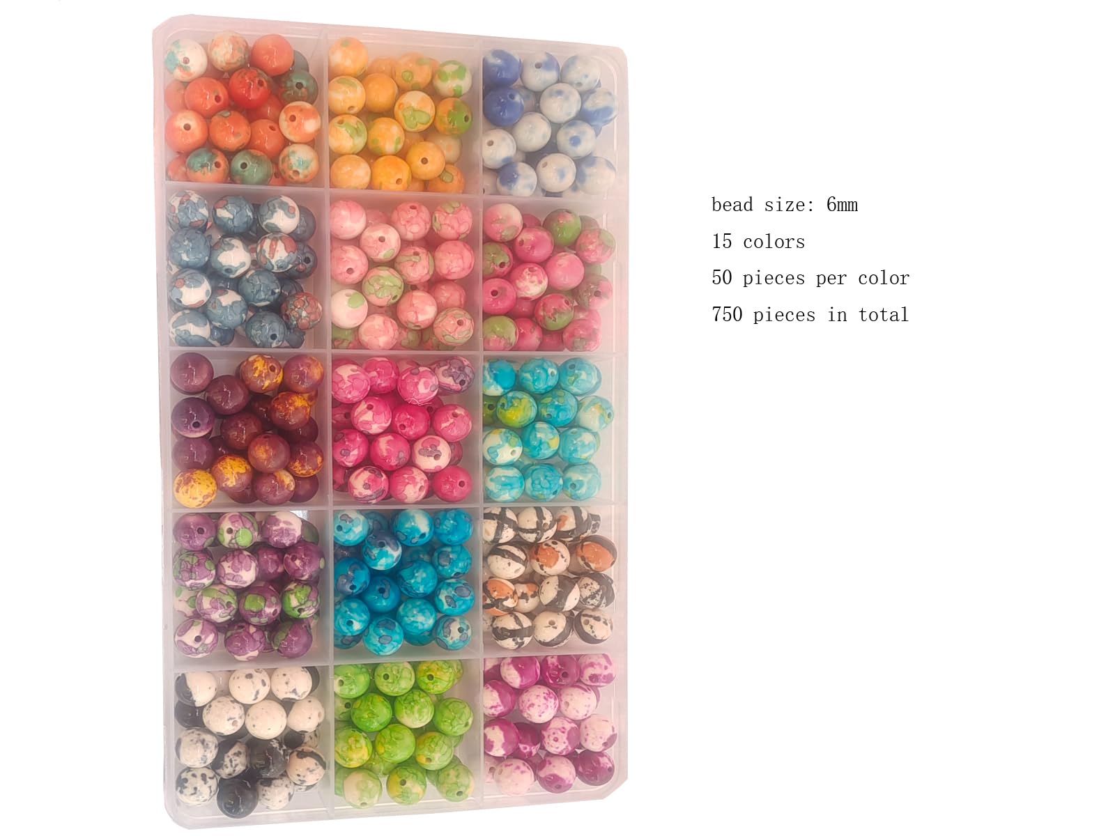 Cuentas de piedra de 6 mm, 15 colores, 750 cuentas redondas sueltas y suaves para hacer pulseras, collares, joyas (6 mm, 80617 colores mezclados)
