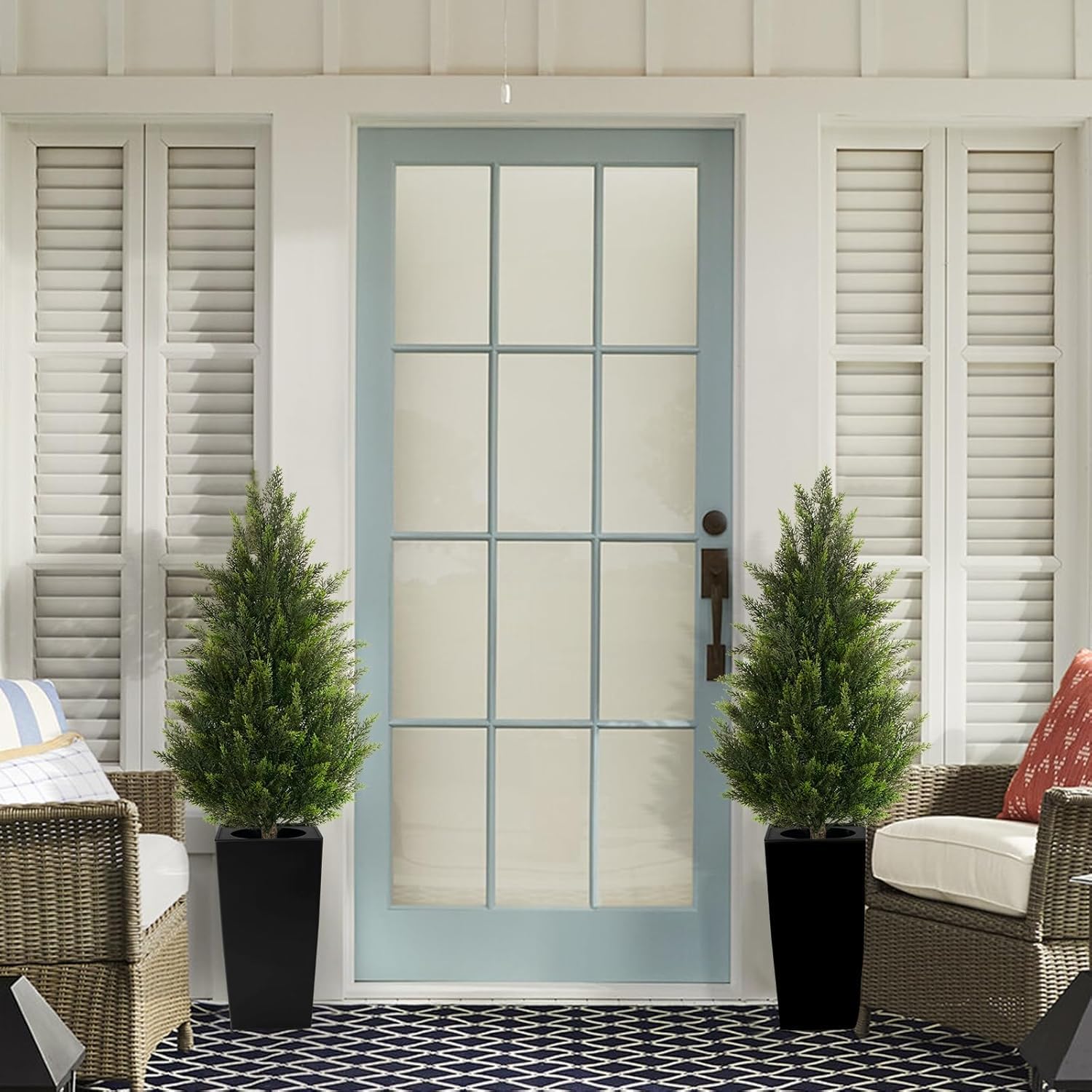 Plante Artificielle Exterieur 2 Pack Arbre Topiaire Cèdre Cyprès Artificiel en Pot Décoration Jardin
