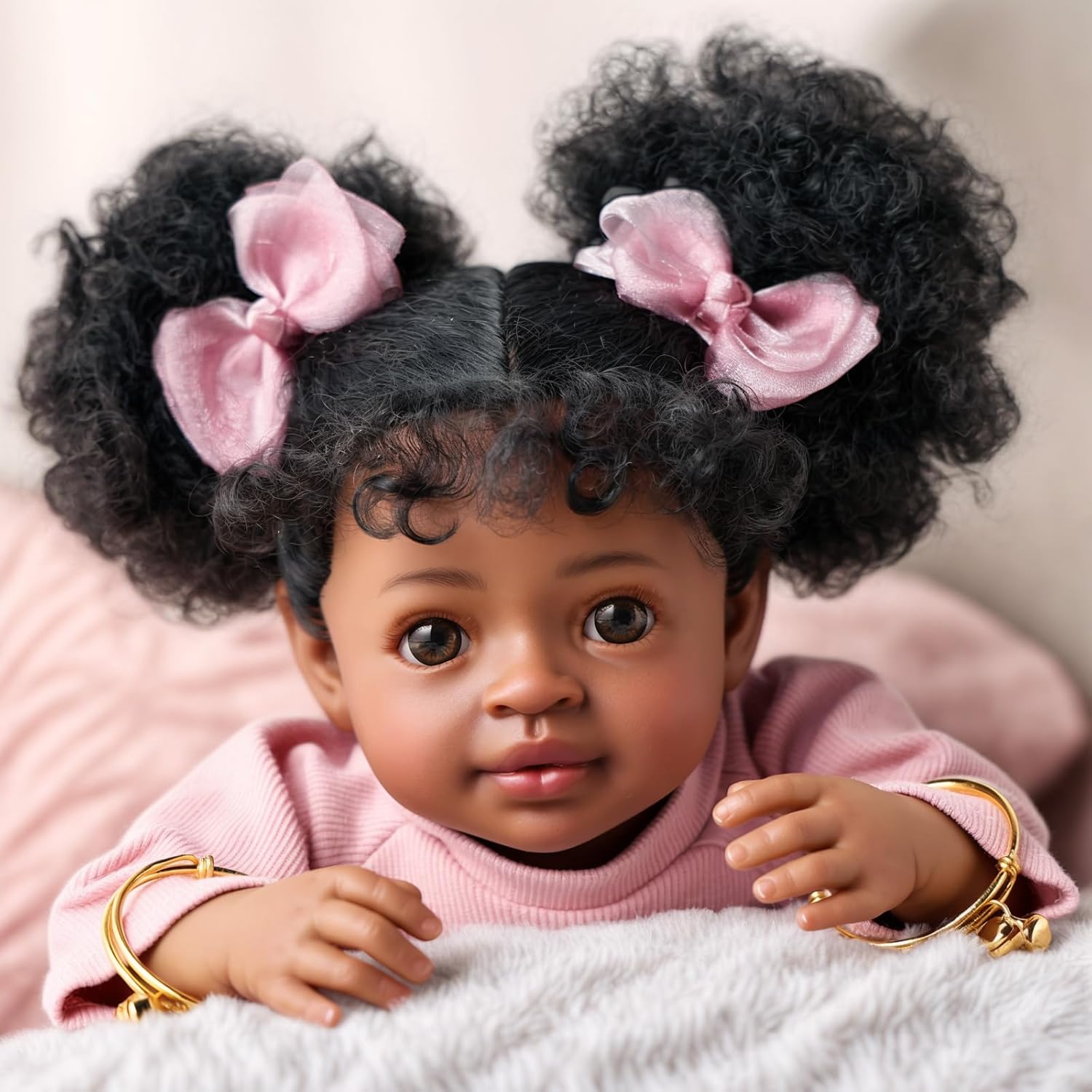 BABESIDE Lifelike Reborn Baby Dolls Black - 20-Inch Baby-Soft Body & Curls Realistic-Newborn Baby Doll African American Real Life Baby Dolls Cloth Body for Kids 3+
