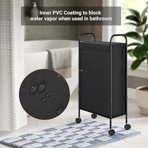 Miniatura 7 de ELYKEN Cesta de lavandería con tapa y 2 bolsillos laterales, cesta de lavandería con ruedas de 74 pulgadas de largo, 16.2 pulgadas de largo x 11.8