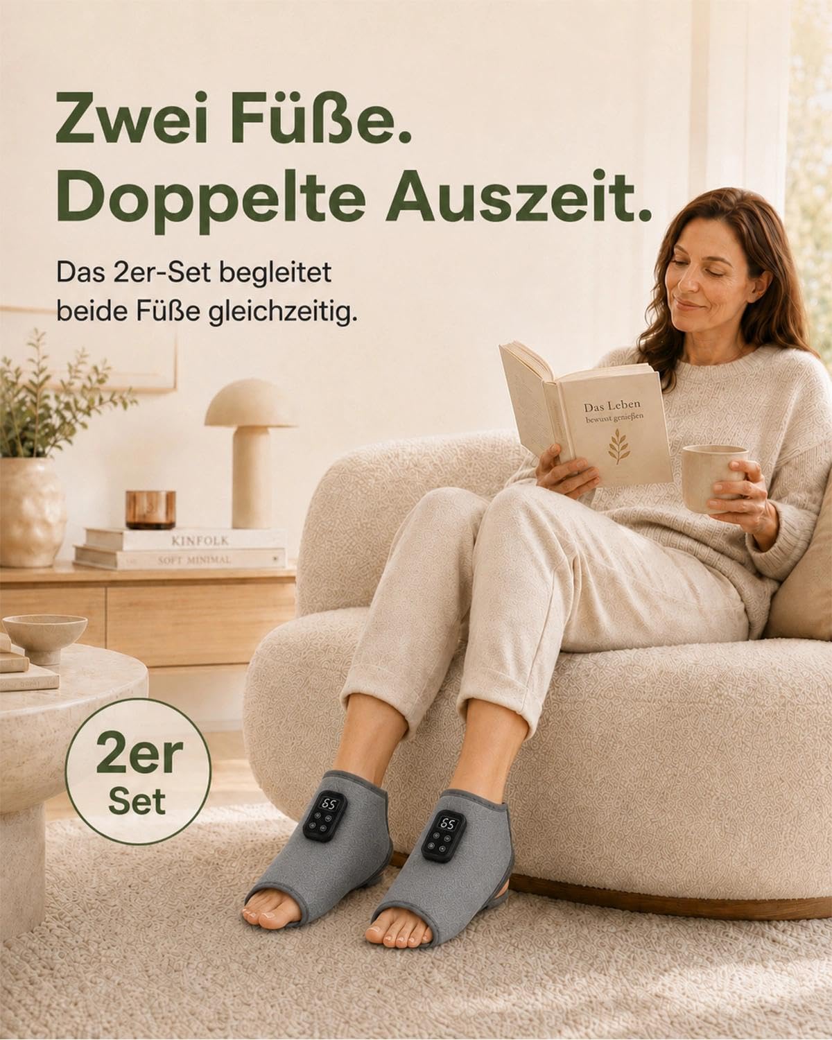 Fußmassager – 3-in-1 Therapie & 6 Wärmestufen – 2 Stück(Grau)