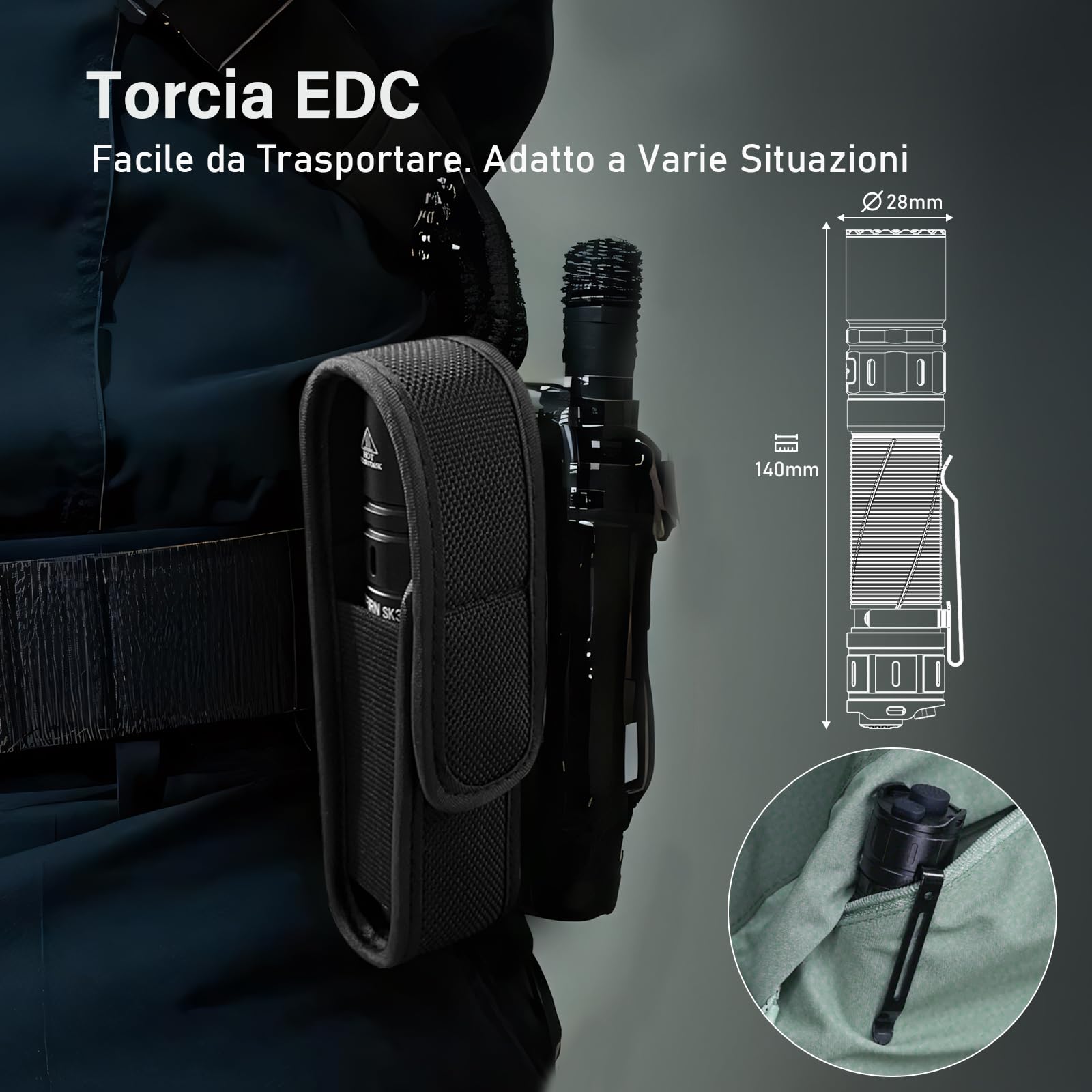 Torcia Sofirn SK30 a LED, Ricaricabile USB C, 3000 Lumen, Torcia Tattica Estremamente Luminosa con 6 Modalità di Luce, 392M max, con Batteria per EDC, Emergenza, Outdoor, Campeggio, Ricerca