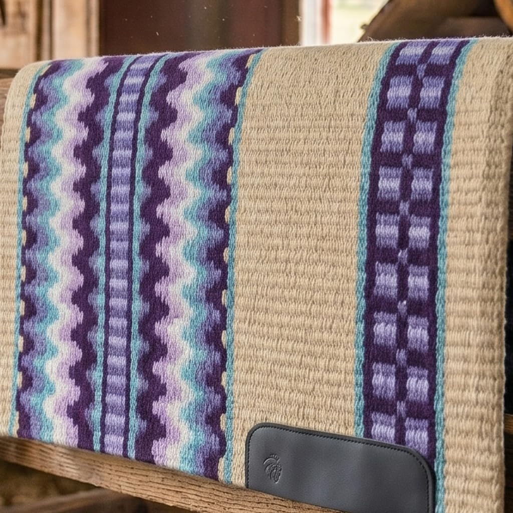 Western Show Saddle Pad/Blanket for Horses - Handmade Wool Saddle Blanket with New Zealand Design, Thick, Durable & Comfortable for Horse Riding (34” L x 40” W x 1) M08
