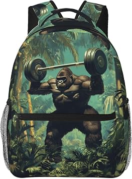 Jungle Gorilla Backpack, Lightweight Polyester Travel Work School Camping Daypack, Majestic Back Pack, Animal Botanical Backpacks, Book Packs Gifts for Men Wildlife Lovers, 11.45.915.7 Inch