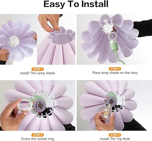 Miniatura 6 de Lámpara de mesa plisada, lámpara de mesa para dormitorio, lámparas de noche para mesita de noche con pantalla de lino, lámpara moderna para