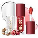 BANGFENG 2Pack Big Brush Head Hydrating Lip Glow Oil Plumping Lip Tint, Hydrating Lip Gloss Tinted Lip Balm Transparent Lip Care, Long Lasting Nourishing Non-sticky Fresh Texture (Cherry+Coco)