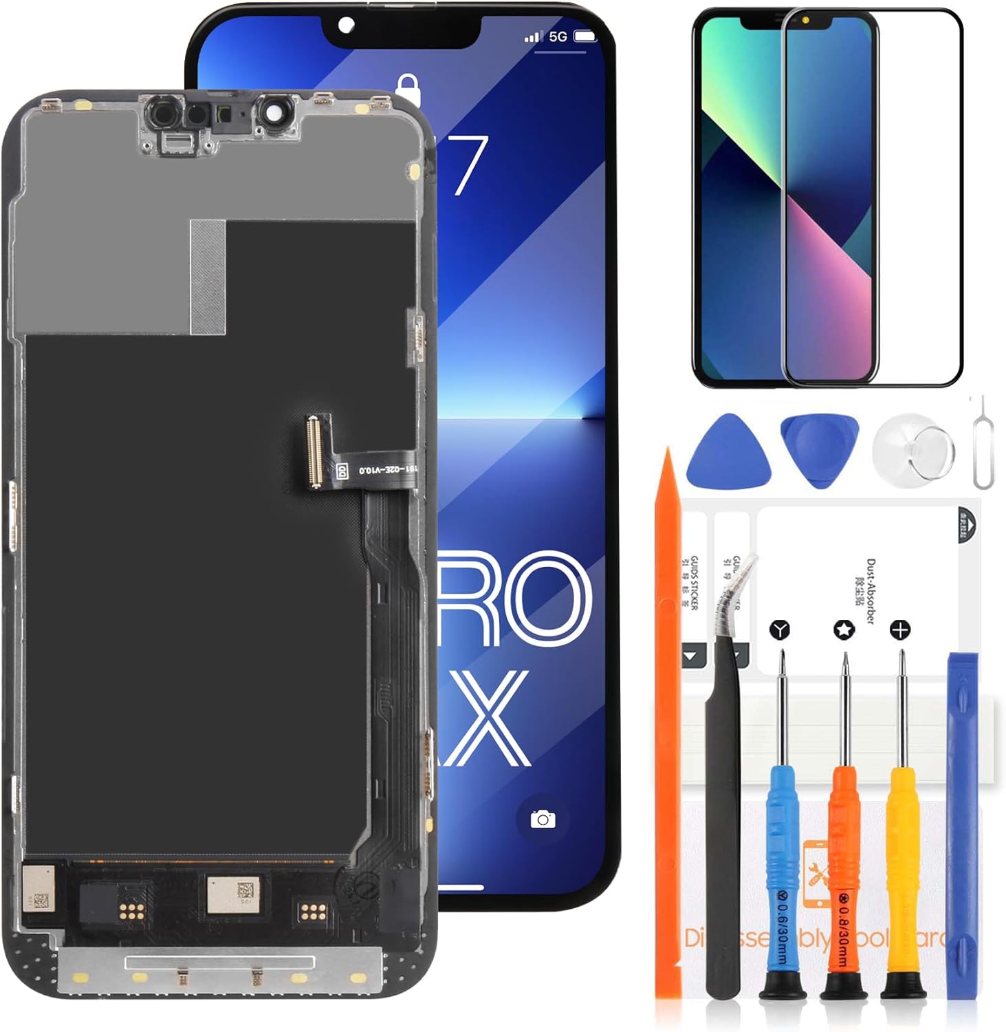 IPhone 13 Pro Max LCD Screen Replacement - 6.7 Inch Display With Tools & Tempered Glass
