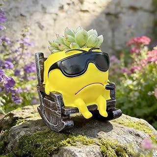 Cool Sunglasses Emoji Face Planter Pot – Funny Resin Succulent Holder, Sassy Character Flower Pot for Indoor Plants, Unique Desk Decor for Plant Lovers, Quirky Plant Gift for Home & Office