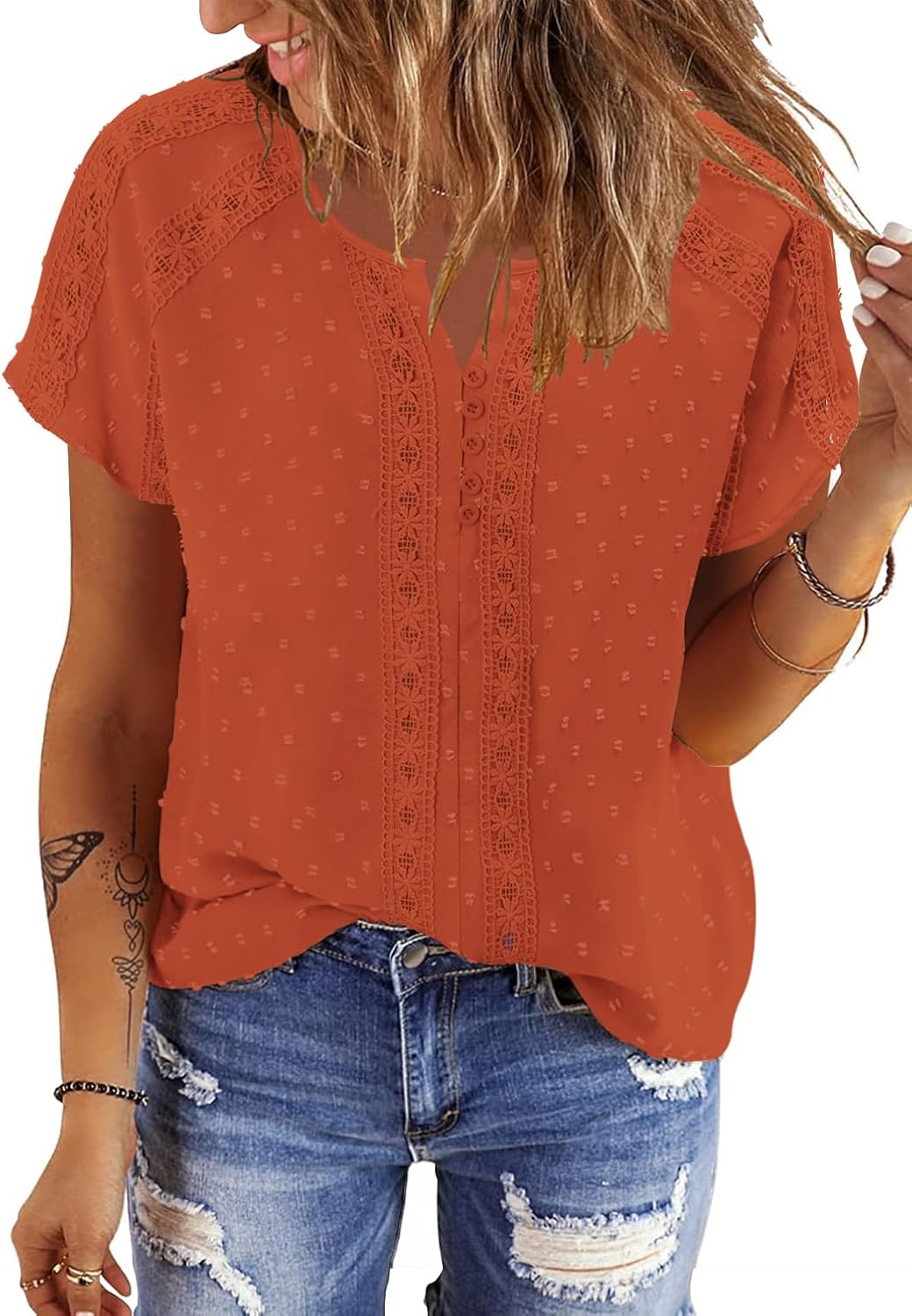 BETTE BOUTIK Women Short Sleeve Boho Tops Summer Dressy Casual Shirts Trendy Western Blouses