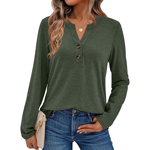 AUTOMET Women's Long Sleeve Shirts 2025 Fall Fashion Dressy Casual Tops Trendy Henley Blouses Cute Work Outfits Clothes