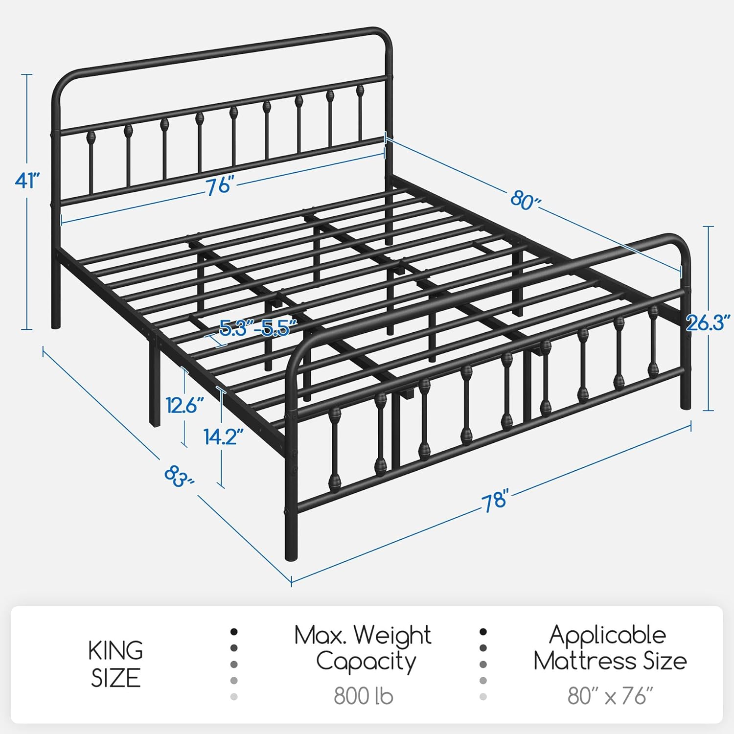 Yaheetech Classic Metal Platform Bed Frame Mattress Foundation with Victorian Style Iron-Art Headboard/Footboard/Under Bed Storage/No Box Spring Needed/King Size Black - Image 2