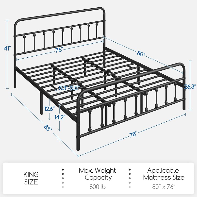 Yaheetech King Metal Platform Bed Frame, Victorian Headboard & Footboard image 2