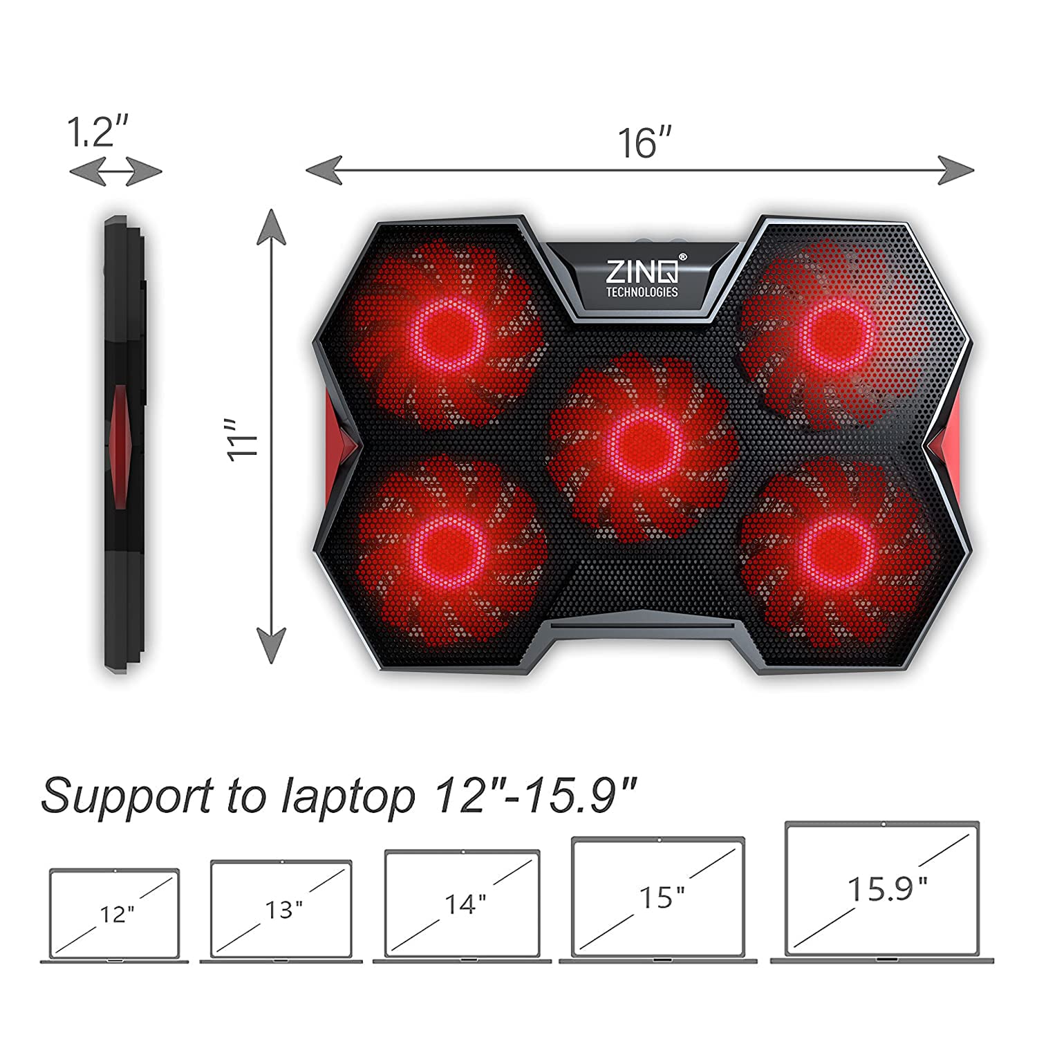 Zinq Technologies Five Fan Cooling Pad and Laptop Stand with Dual
