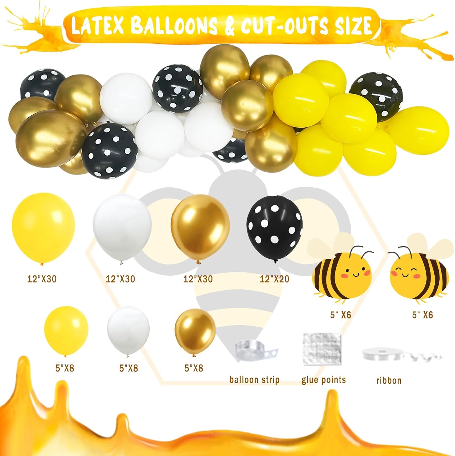 Hombae Happy Bee Day Themed Birthday Party Decorations - 158 PCs Backdrop, Balloon Garland, Banner, Tablecloth, Cake & Cupcake Toppers, Cutout Honey & Bumble Bee Yellow & Black