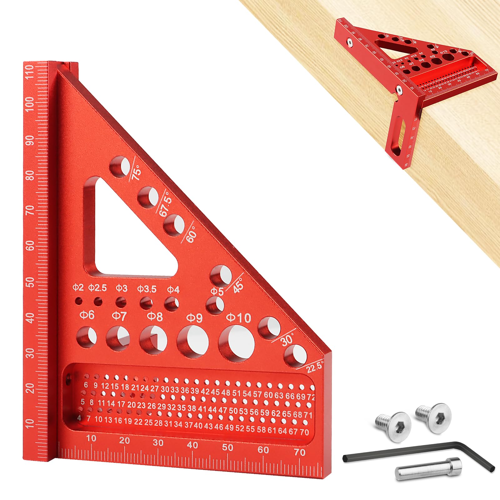 3D Squadra da Falegname con Perni Nascosti, Squadretta Falegname per Carpentiere, Squadra Combinata Multifunzione, 22.5-90°Squadra da Carpentiere in Alluminio per falegname, Ingegnere, ecc
